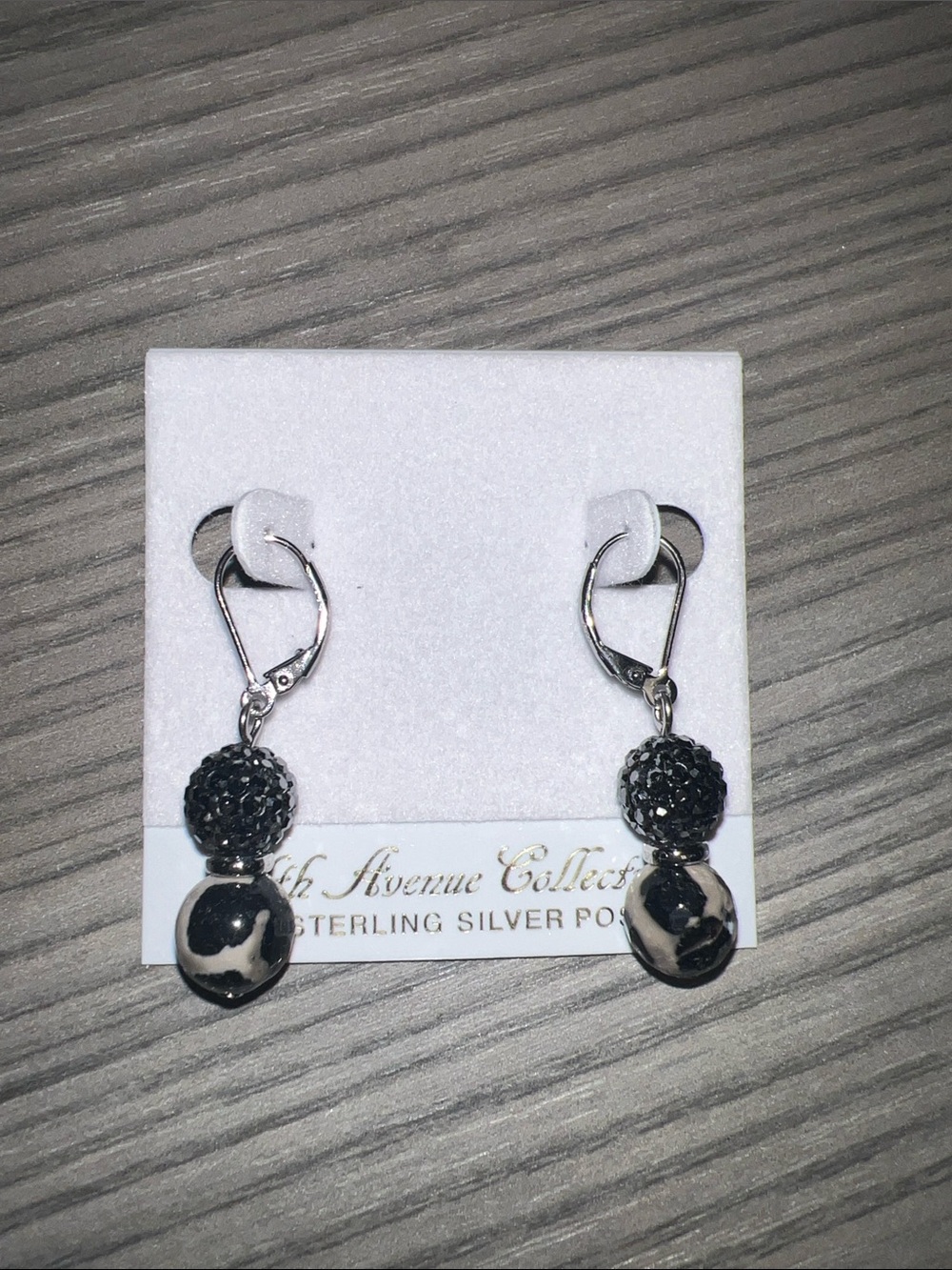 Black Bead Dangle Earrings with Silver Lever Backs